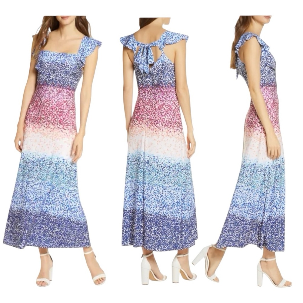 Julia Jordan Ombre Dot Flutter Sleeve Maxi Dress NWT 14 Colorful